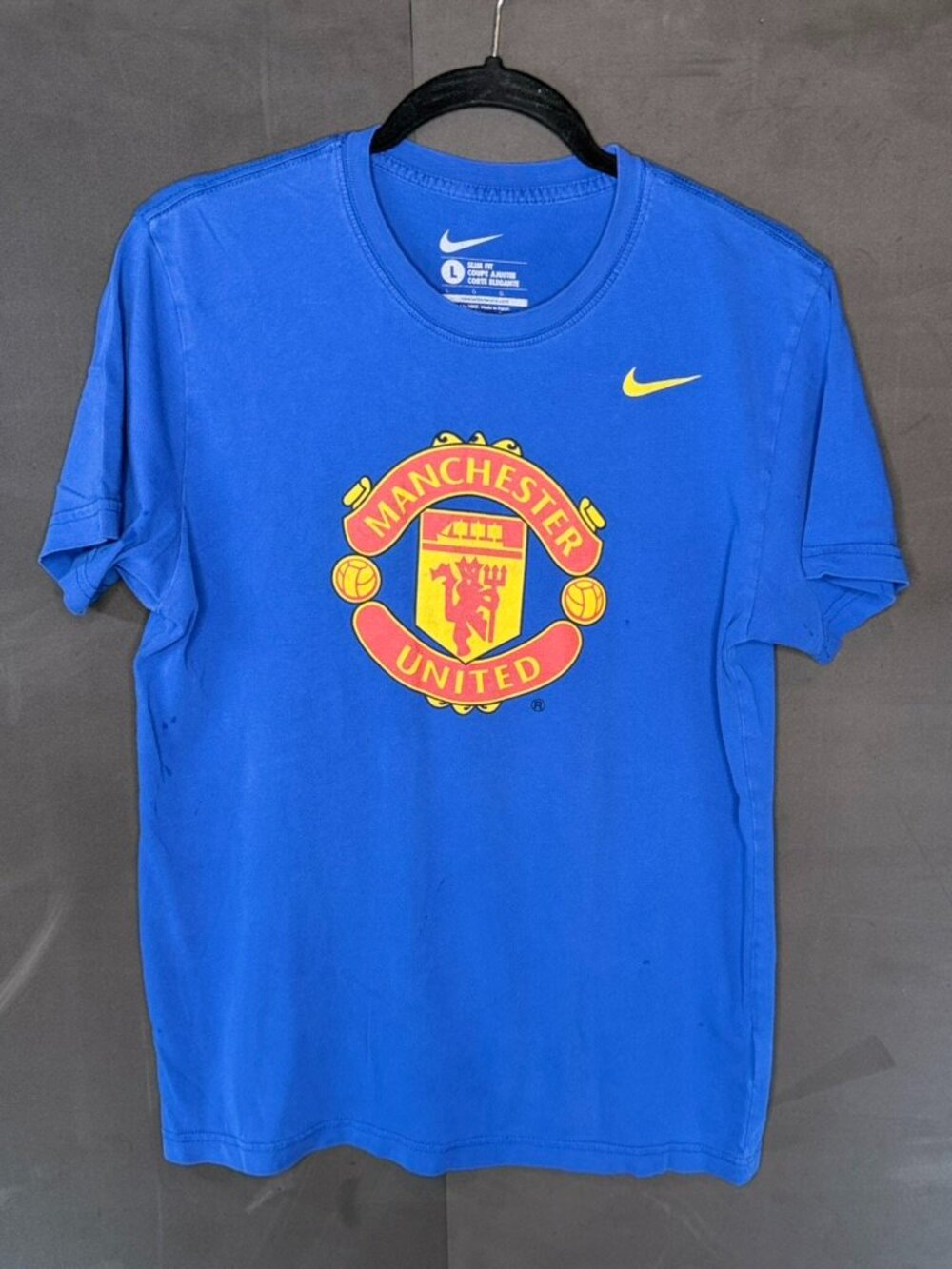 Nike Mens Size Large Manchester United Blue Slim Fit Soccer T Shirt 100% Cotton